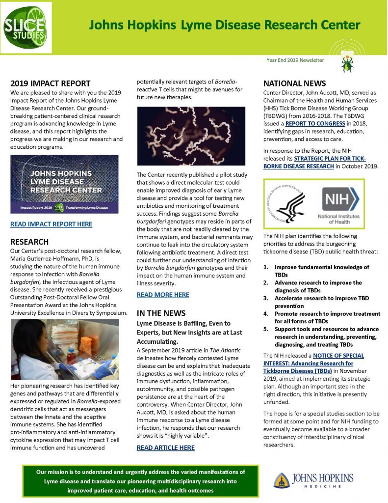 Johns Hopkins Lyme Disease 2019 End of Year Newsletter Cover